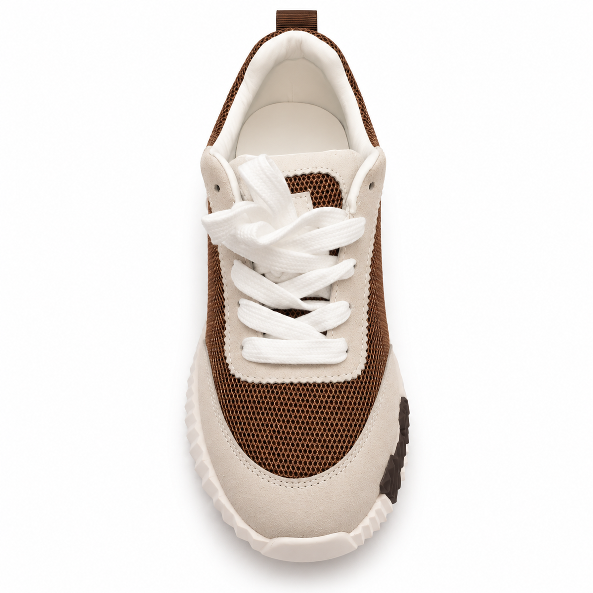 Brown Mesh & Cream Suede Lace-Up Sneaker with Chunky White Sole Size (37) - product image 2