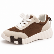 Brown Mesh & Cream Suede Lace-Up Sneaker with Chunky White Sole Size (37)