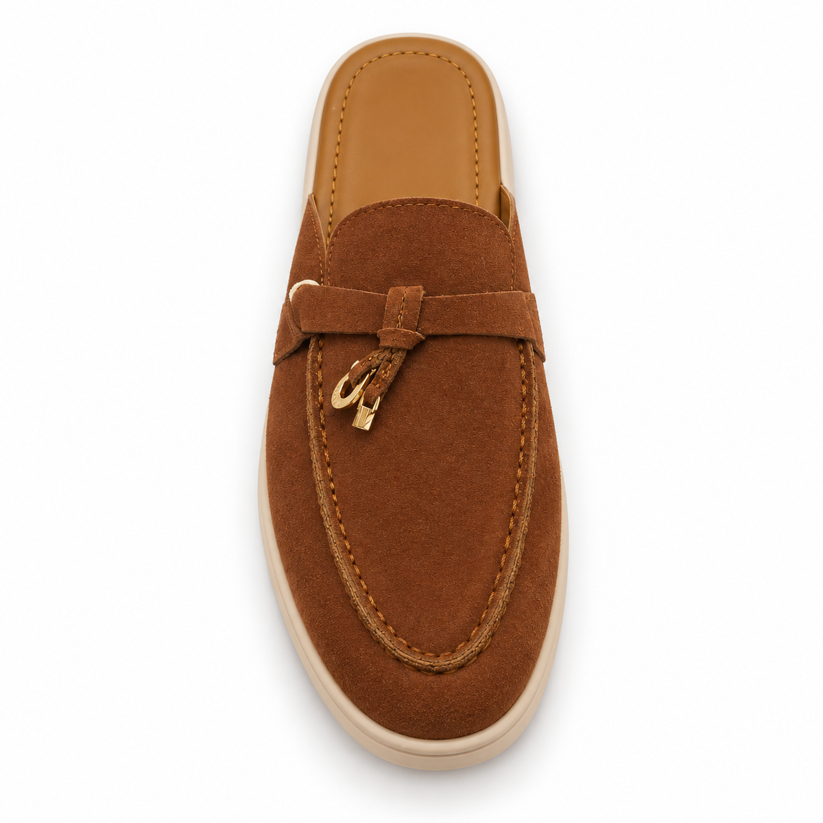 Brown Suede Tassel Loafer Mule with Gold-Tone Detail size (36)