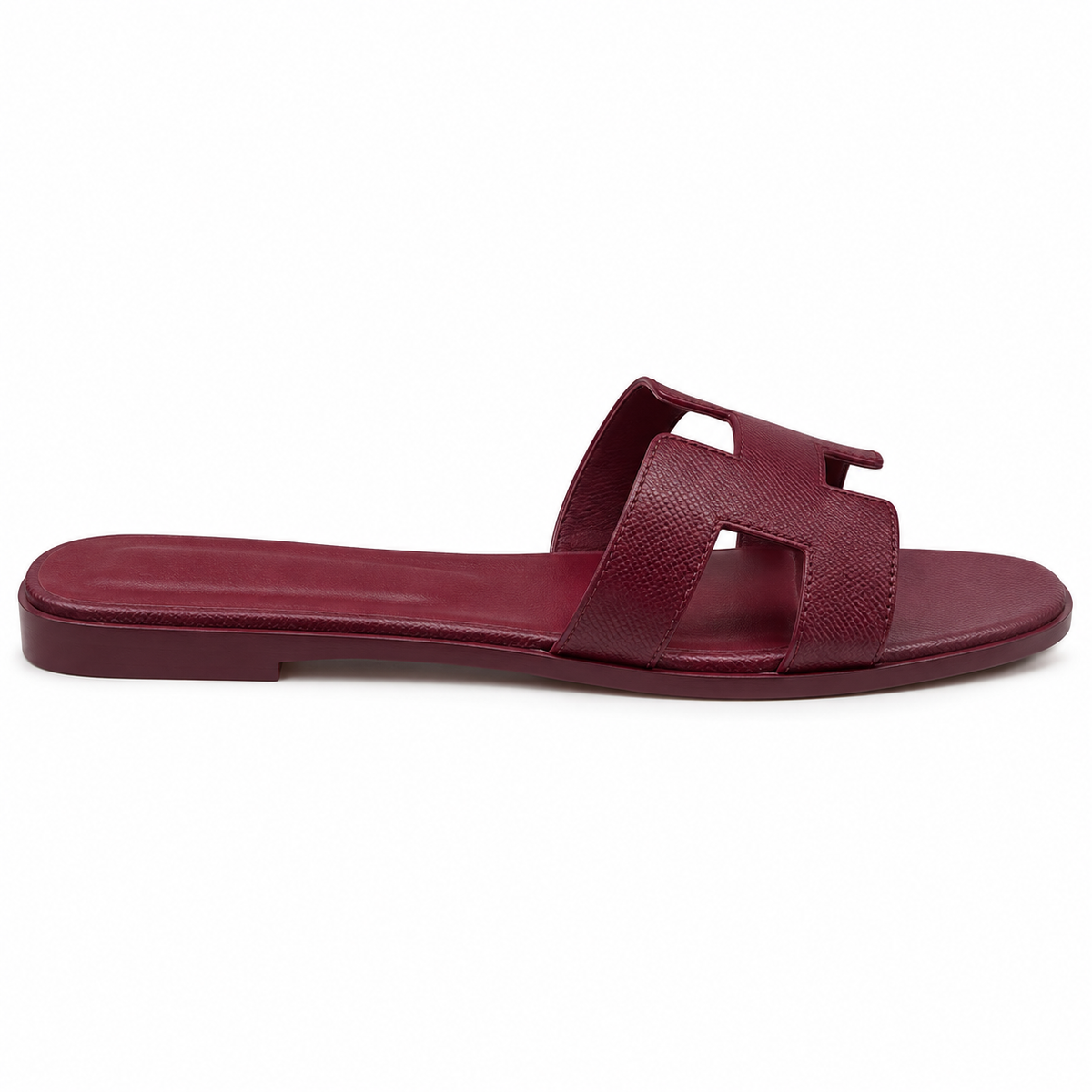 Burgundy Textured H-Cutout Flat Slide Sandal size (38)