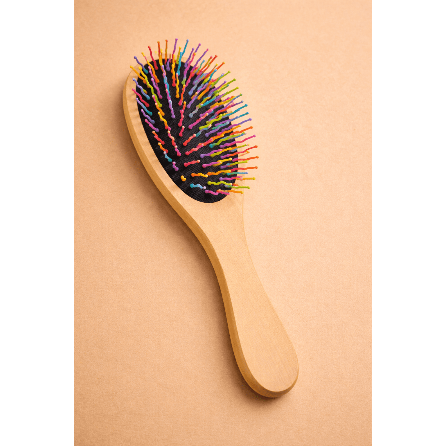 Wooden Detangling Hair Brush (Rainbow Bristles)