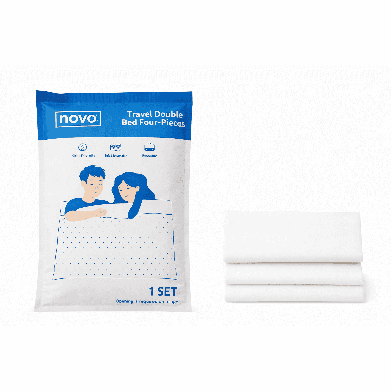 Travel Double Bed Sheet Set (4-Piece)