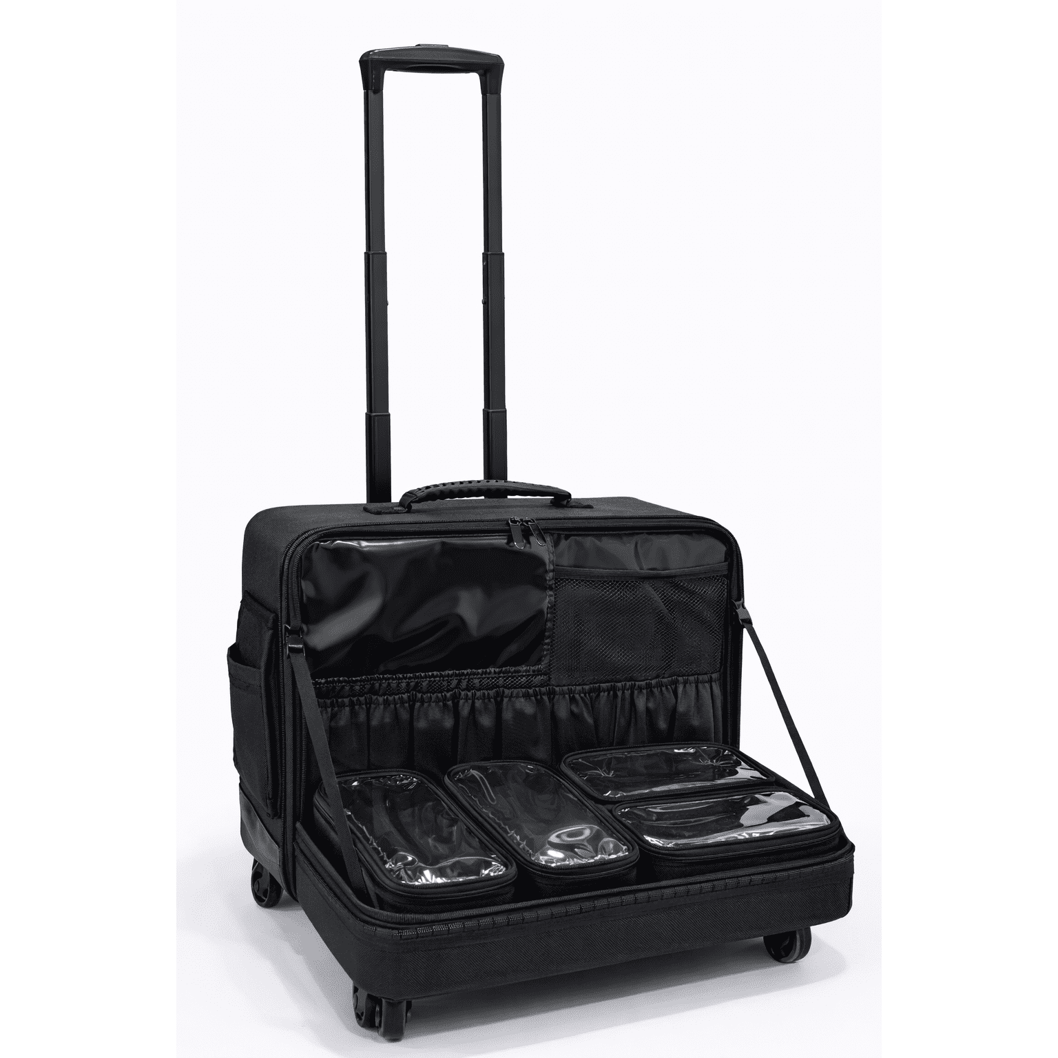 Professional Rolling Makeup Artist Trolley Case with Clear Organizer Bags