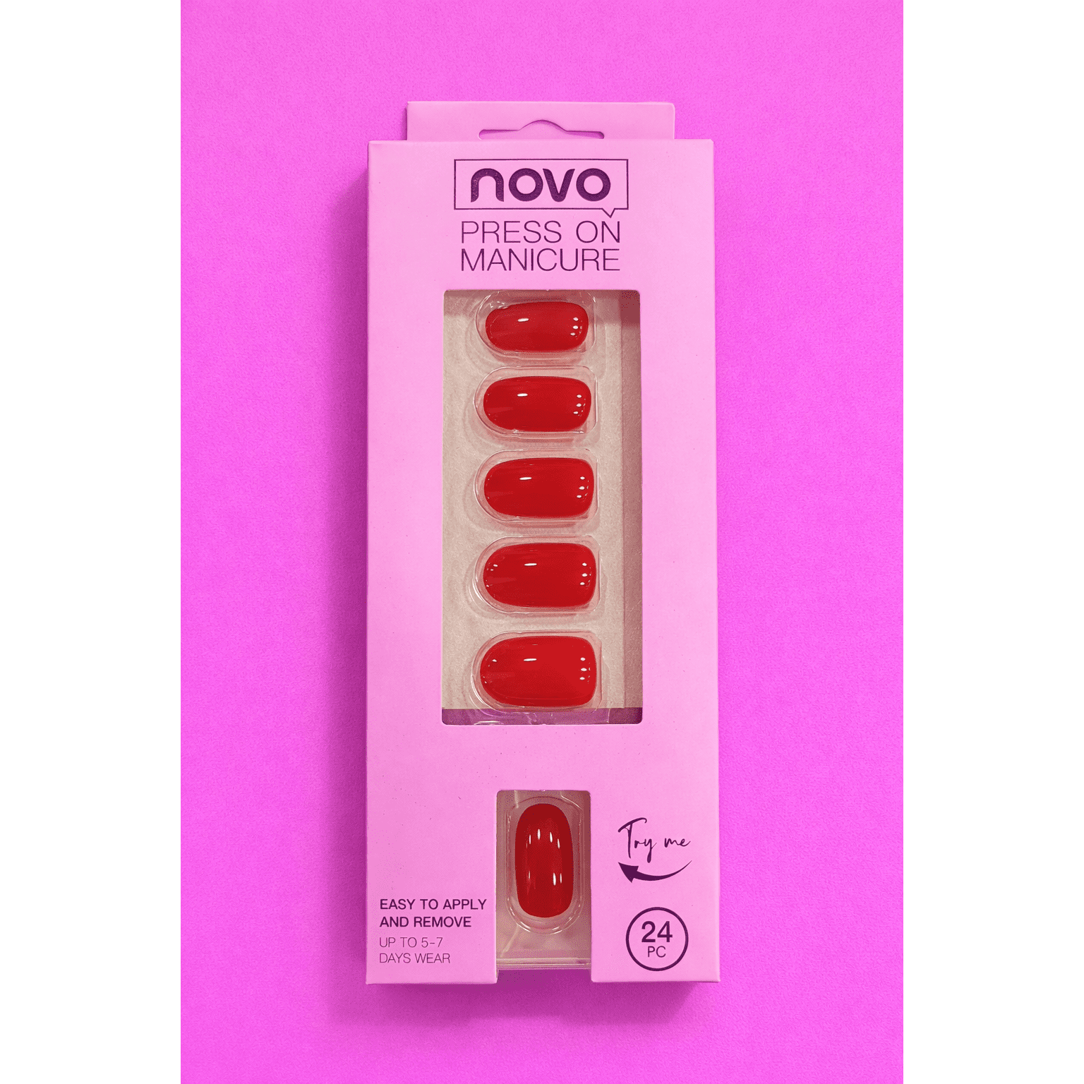 Press-On Manicure (24 pcs) — Classic Red Gloss E136
