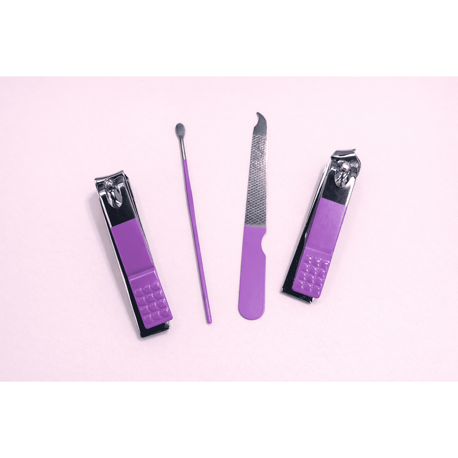 Nail Clipper Set With Nail File & Cuticle Pusher – Purple (4 Pieces)