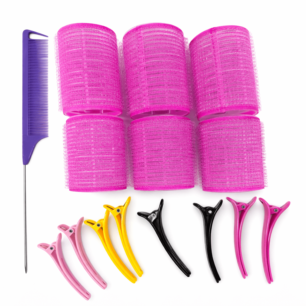 Hair Roller Set with Sectioning Clips & Tail Comb (6 Rollers)