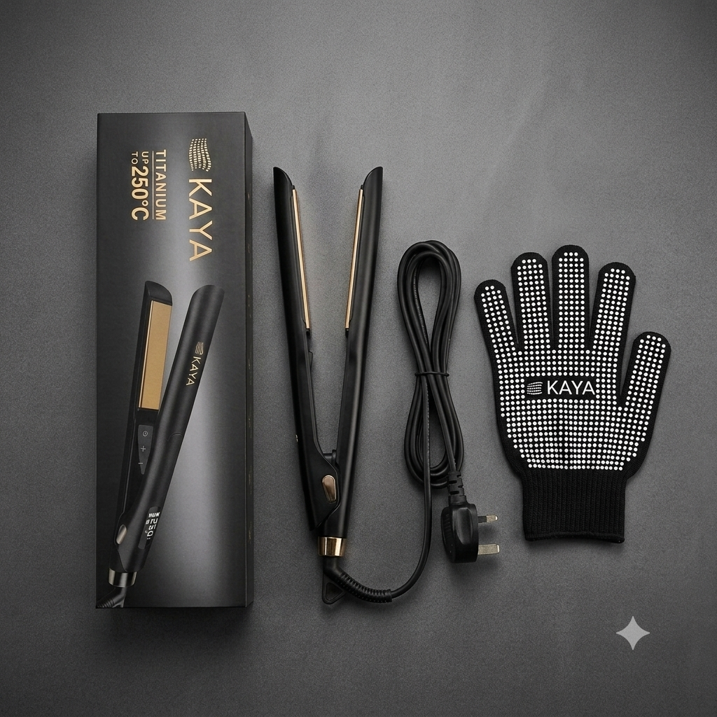 KAYA Titanium Hair Straightener with Heat Protection Glove