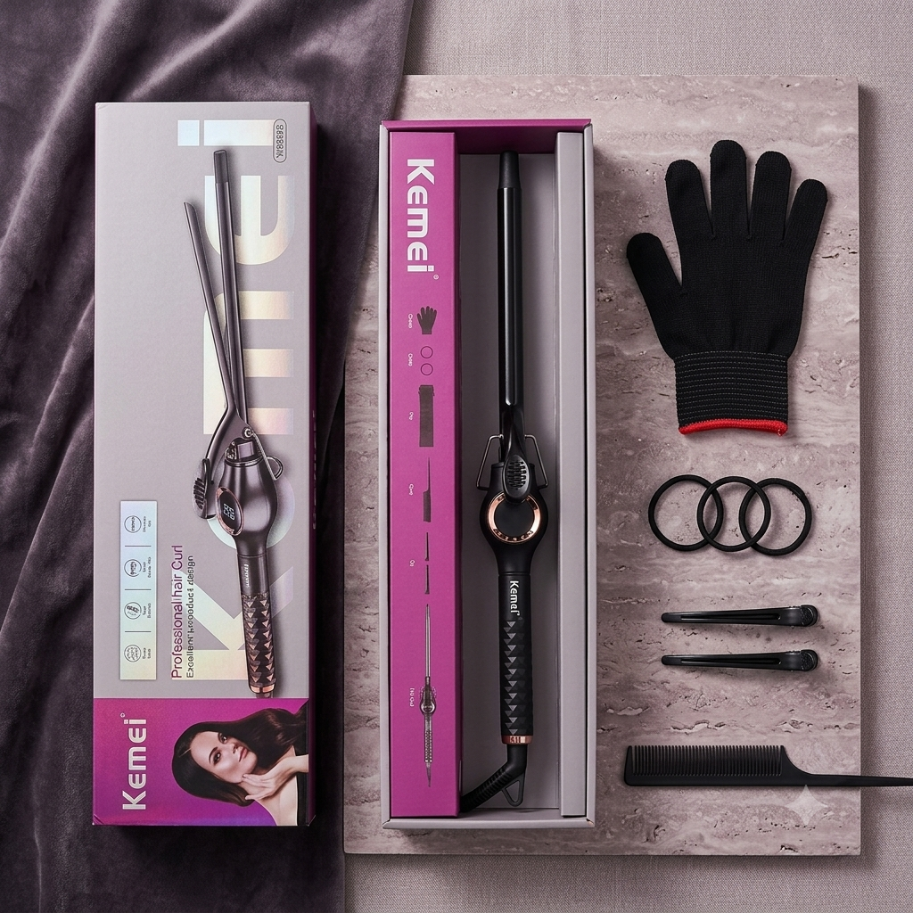 Kemei Professional Slim Barrel Hair Curling Iron Kit (Skinny Chopstick Curler Set)