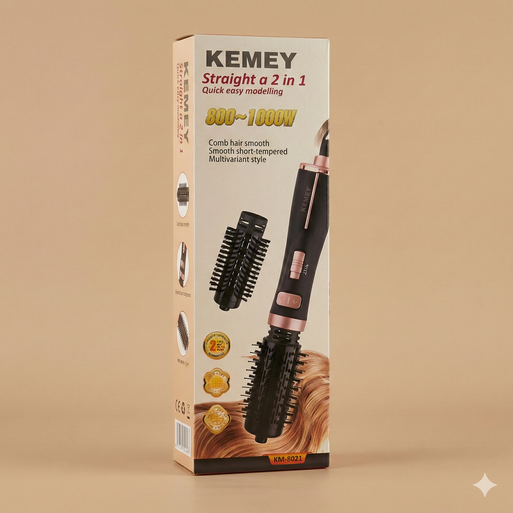 KEMEY 2-in-1 Straightener & Hot Air Brush (KM-8021)
