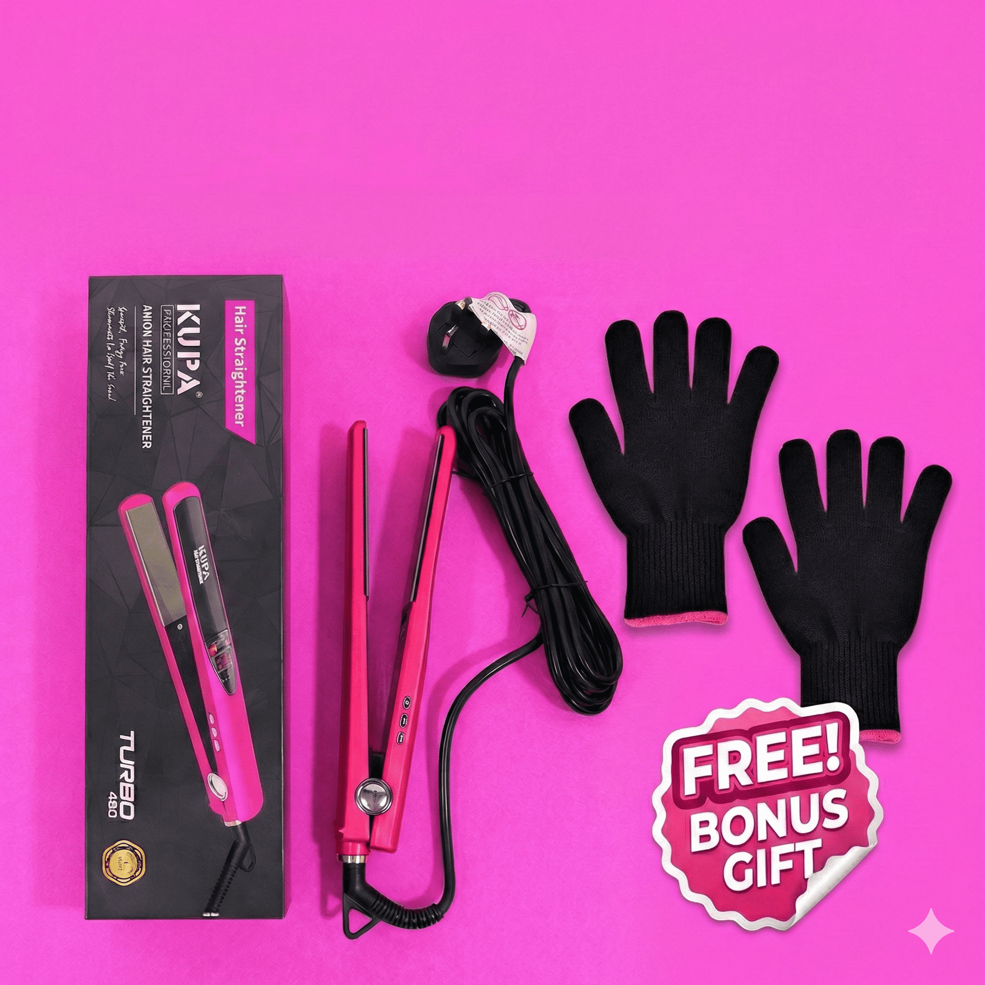 KUPA Professional Hair Straightener – Turbo 480 + Iron Glove