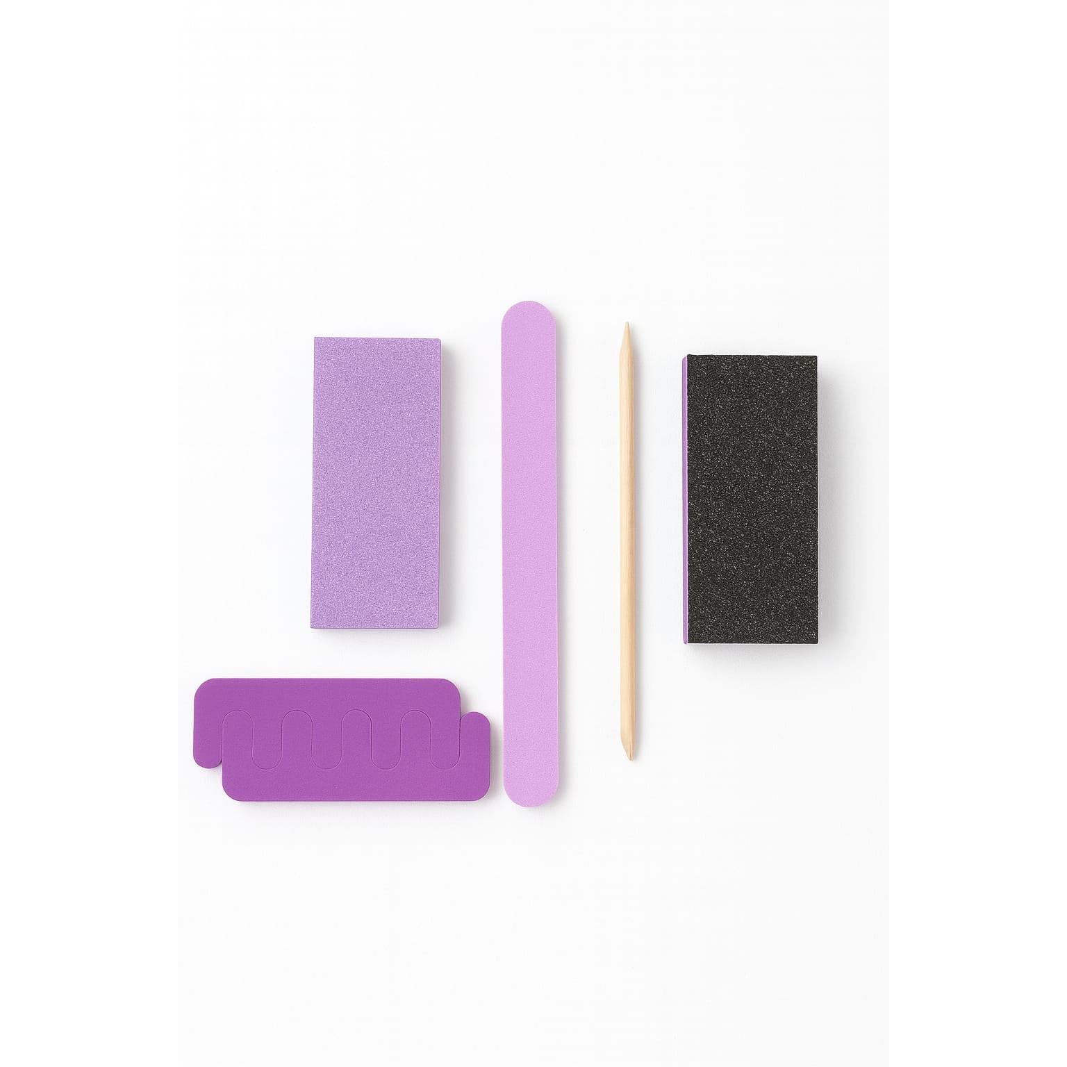 Manicure & Pedicure Nail Care Kit (Toe Separator + Nail File + Buffer Blocks + Cuticle Stick)
