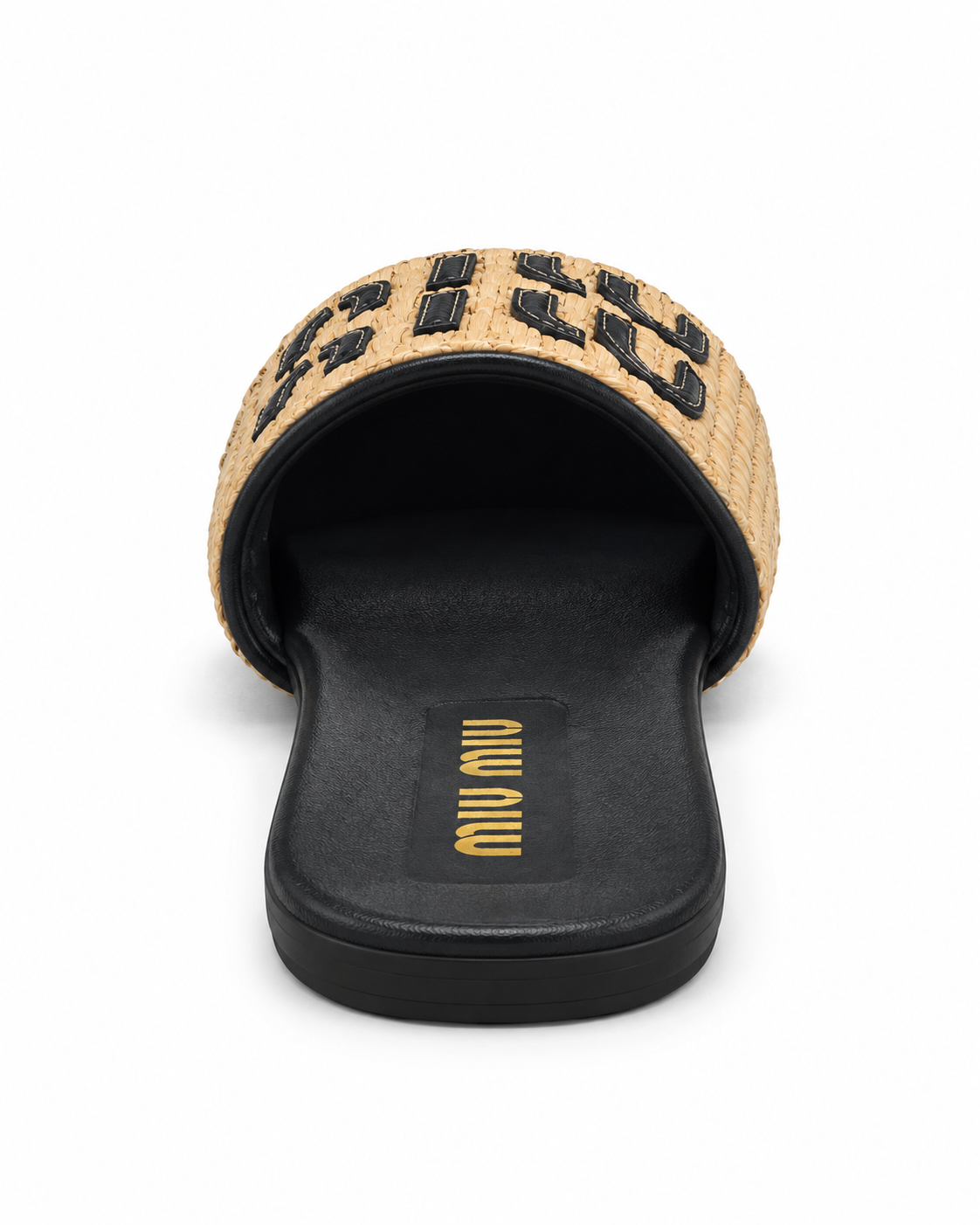 Natural Woven Raffia Flat Slide Sandal with Black Appliqué Detail size (37) - product image 2