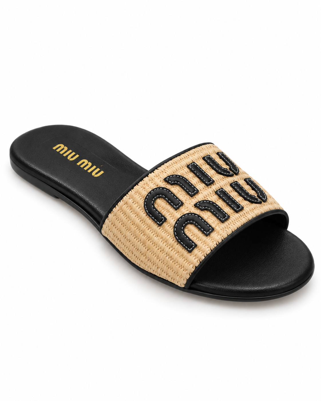 Natural Woven Raffia Flat Slide Sandal with Black Appliqué Detail size (37) - product image 3