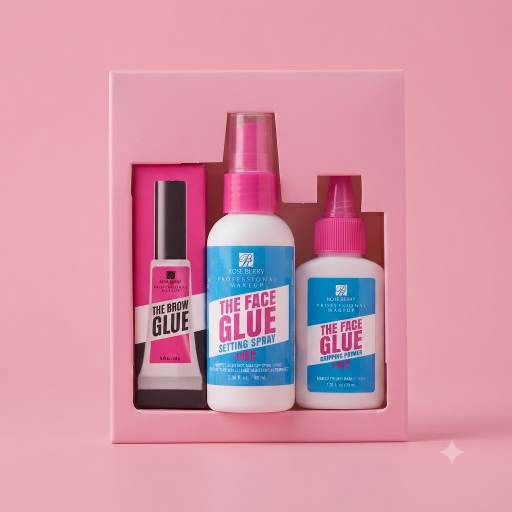 Rose Berry Professional Makeup Face Glue 3-Piece Makeup Grip & Setting Set
