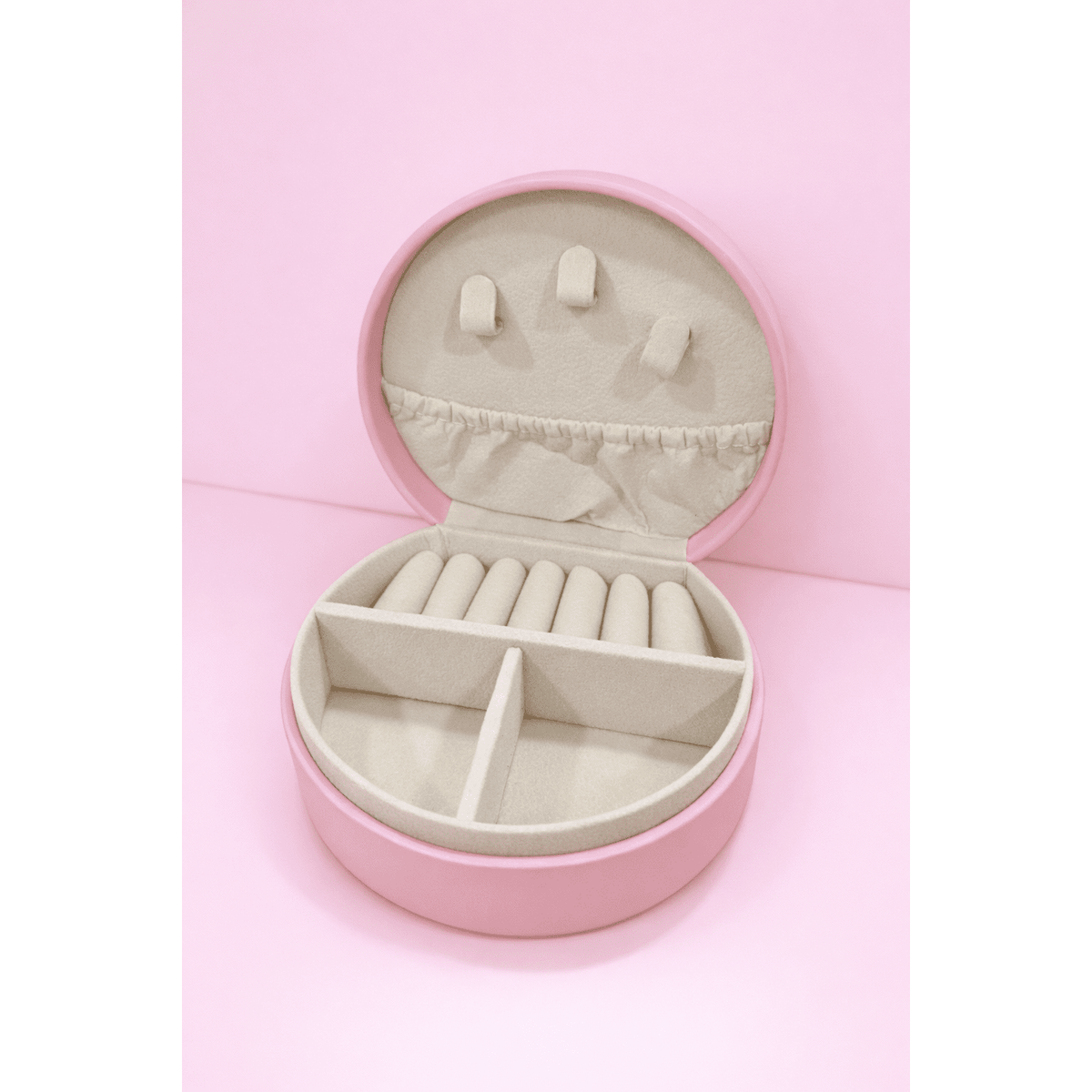 Round Travel Jewelry Organizer Case (Pink)