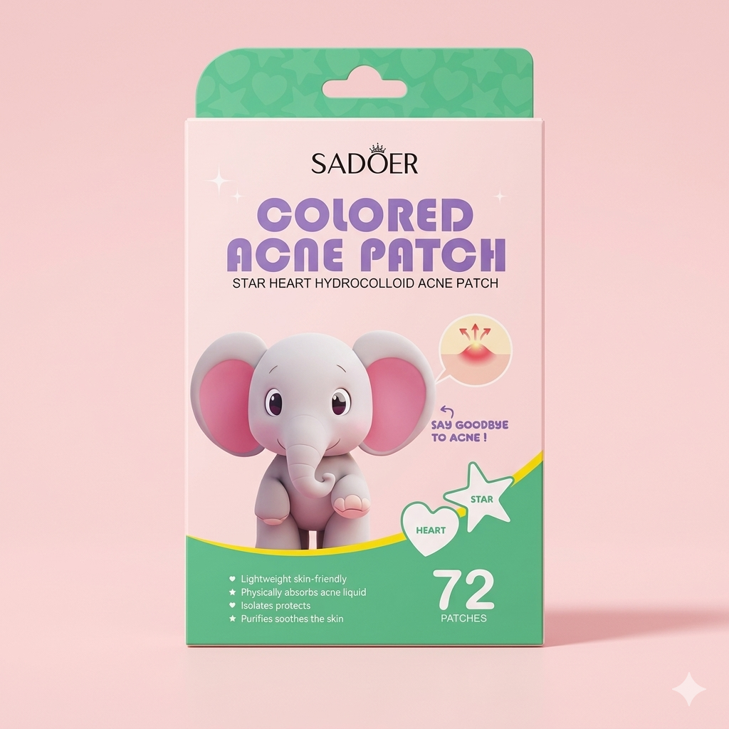 SADOER Elephant Colored Acne Patch (Star & Heart) – 72 Patches
