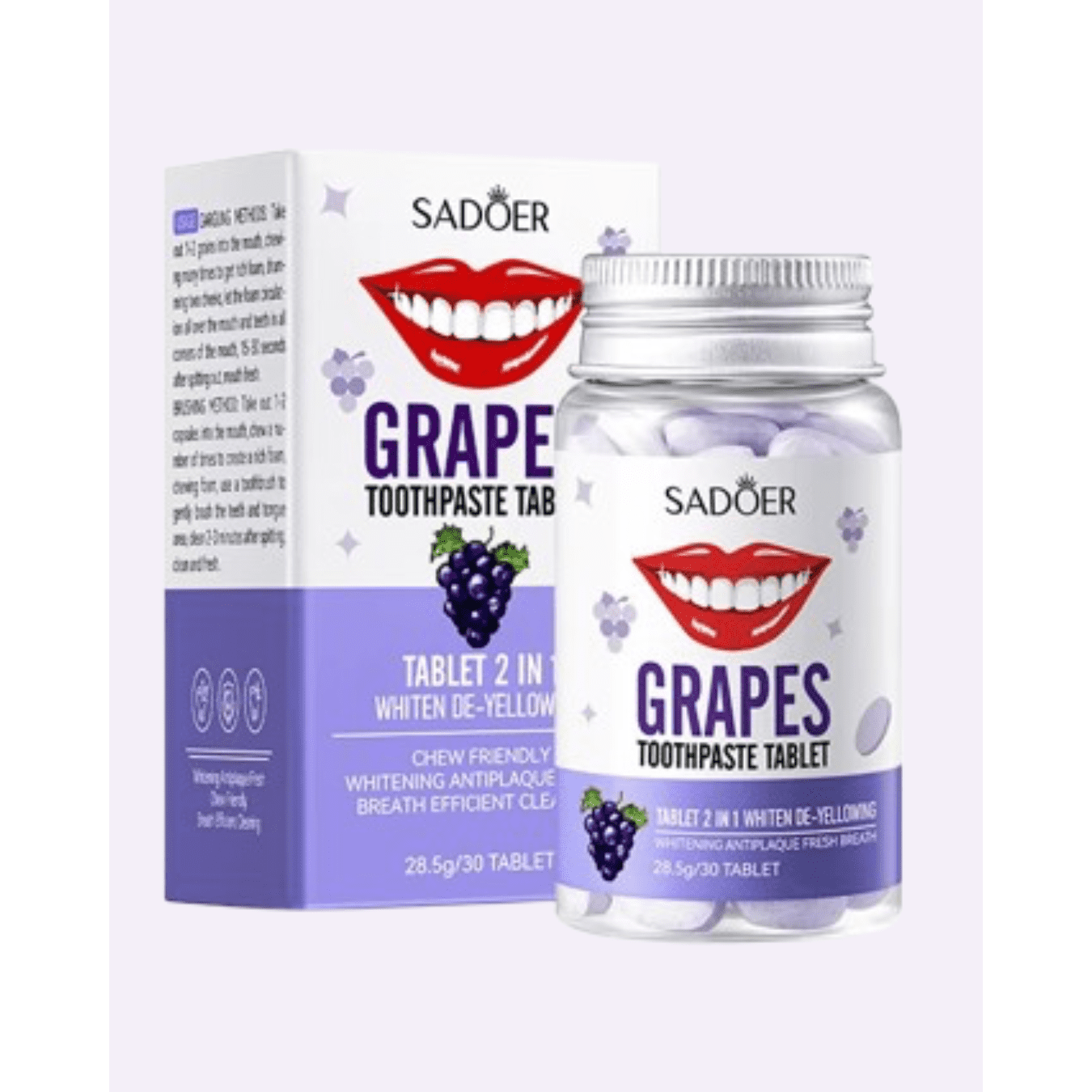 أقراص معجون أسنان سادويير بنكهة العنب، 30 كبسولة