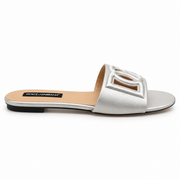 Silver Metallic Cutout Flat Slide Sandal size (39)