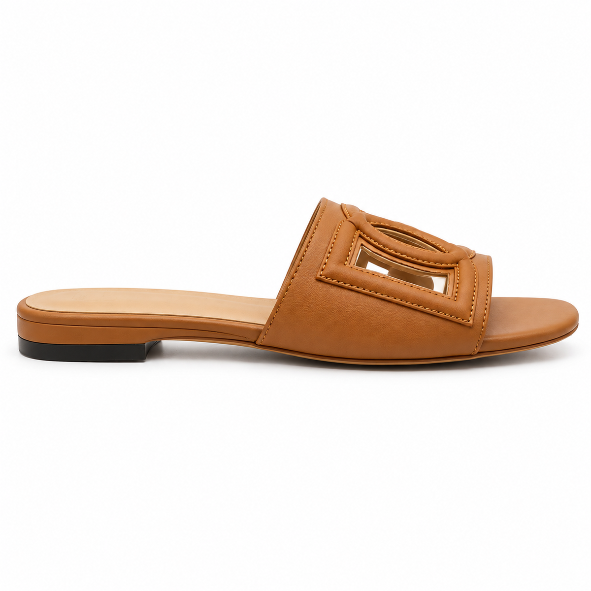 Tan Padded Geometric Cutout Flat Slide Sandal size(36)