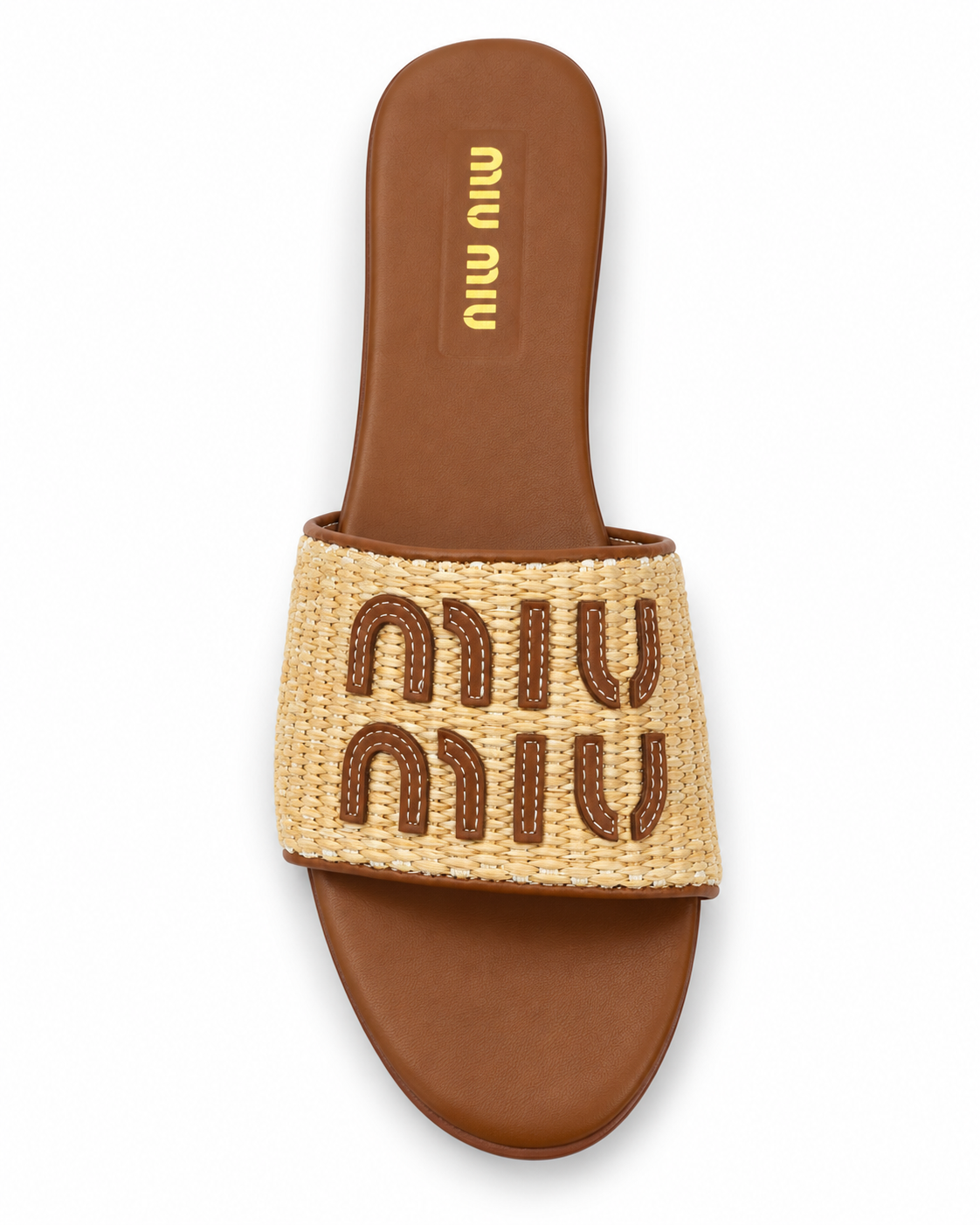 Tan Woven Raffia Flat Slide Sandal with Brown Appliqué Detail size (40) - product image 2