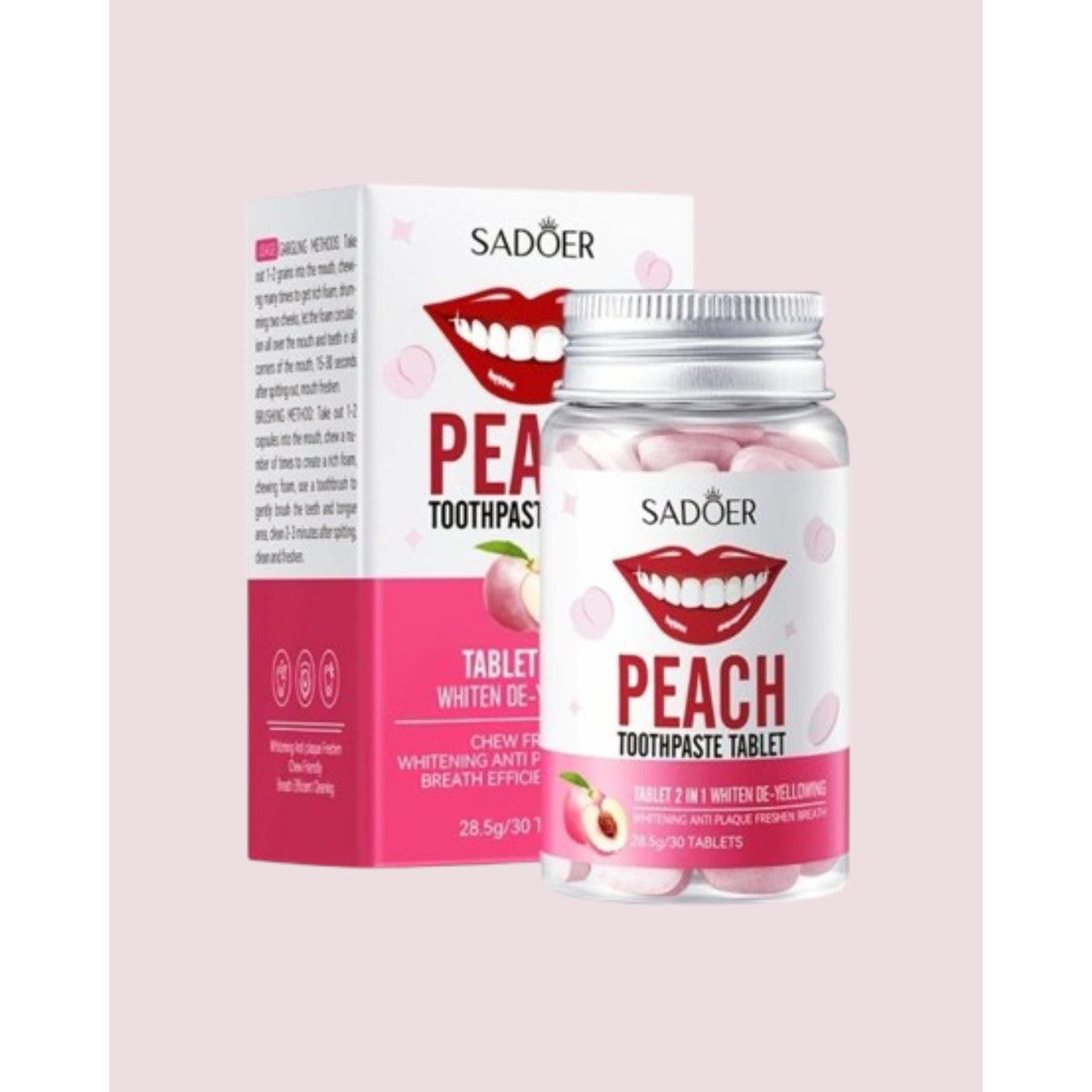 أقراص معجون أسنان سادور بنكهة الخوخ، 30 قرصًا